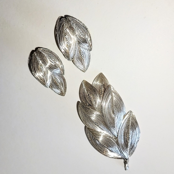 GERMANY SPUN SILVER WIRE BROOCH & EARRINGS PRE-1949 VINTAGE SET - Picture 10 of 10